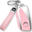 QBUC for BMW Key Fob Cover with Keychain Chrome Silver Trim Soft TPU Protection Case Compatible with 2023-2025 BMW 7 Series 740 760i I5 I7 IX X1 X5 X6 X7 XM (Pink)