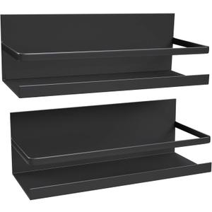 2 Pack Magnetic Spice Rack for Refrigerator,Heave Duty Magnetic Shelf For Kitchen,Magnet Book Shelf For Whiteboard,Space Container,Drill free (Black)