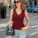 MEROKEETY Womens Summer V Neck Lace Tank Tops 2026 Sleeveless Elegant Sexy Casual Trendy Work Going Out Cami Shirts, XL 