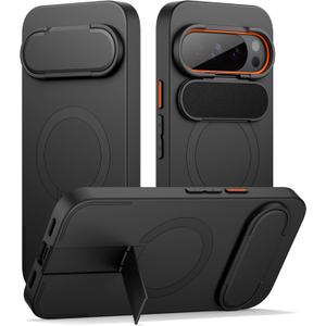 SURITCH for Google Pixel 10/10 Pro Phone Case, Compatible with MagSafe, Protective Cover with Camera Cover & Adjustable Metal Kickstand for Pixel 10/10 Pro 2025 -Black