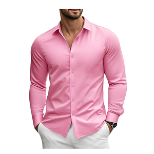 Barry.Wang Men's Solid Stretch Dress Shirts Long Sleeve Button Down Shirts Formal Business Prom Party Wedding Size S