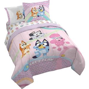 Jay Franco Kids Comforter Set Includes Sheets and Pillow Covers - Soft and Cozy Bed Set for Stylish Room Decor, Pink - Bluey 7 Piece Queen Size Bedding