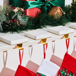 4 Pcs Christmas Stocking Holders for Mantle Marble Stocking Hangers Heavy Duty Hanging Hooks Xmas Bases for Fireplace Home Party Decoration (Square)