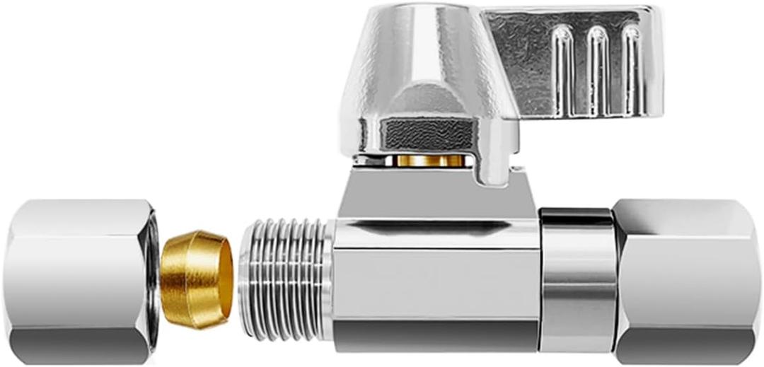 Brass Ball Valve - 1/4"Comp Male x 1/4"Comp Female Swivel Shut off Valve, Quarter Turn Stop Valve for Switching and Adjusting the Inlet Water Flow of Refrigerator,Ice Maker and Large Humidifier(1 PCS)