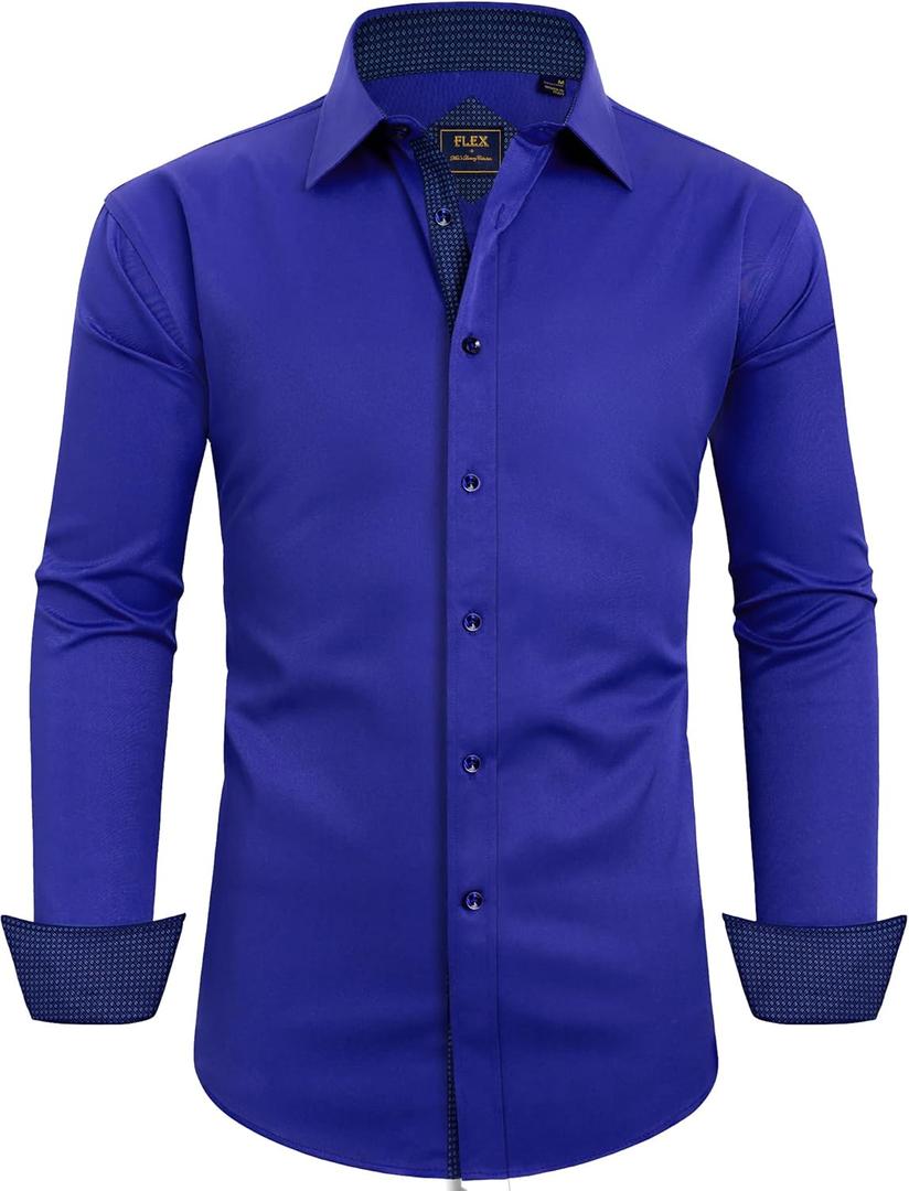 Alimens & Gentle Men's Dress Shirts Long Sleeve Wrinkle-Free Business Casual Button Down Shirt (XX-Large, Royal Blue)