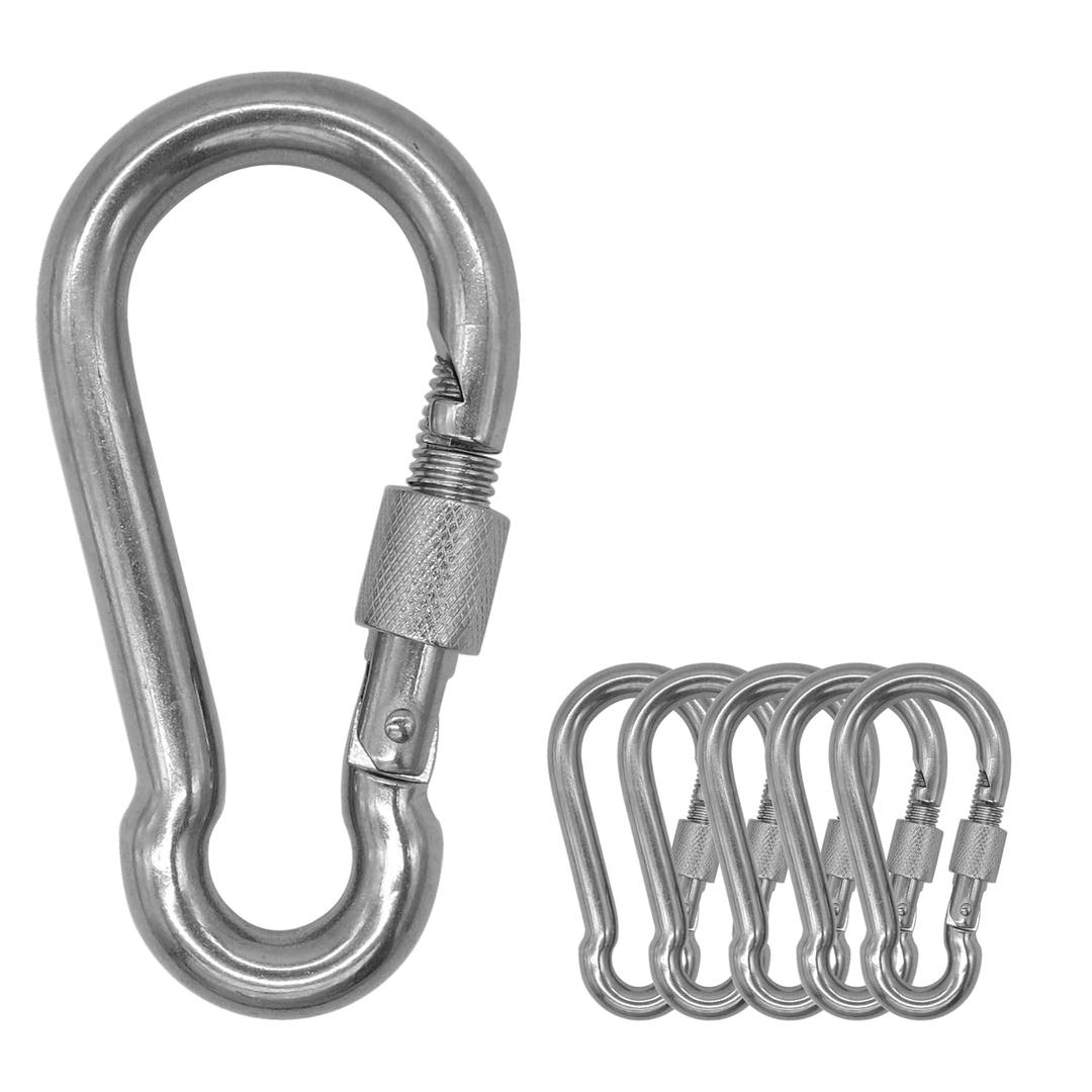 304 Stainless Steel Carabiners -3.15 inch Heavy Duty, Durable & Rust-Free Clips for Gym, Swing, Dog Leashes, Hammocks, Keychains, and More(304,M8 with Screw,Pack of 6)