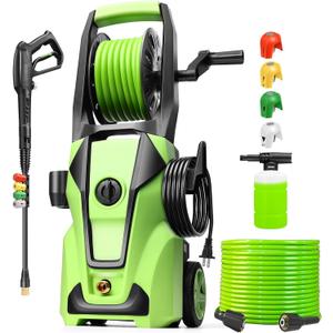 Electric Pressure Washer Adjustable 5000PSI 4.0 GPM Power Washers Electric Powered with 33ft Hose Reel, 4 Nozzle and Foam Cannon, Powerwashers Cleaner Machine for Home, Cars, Patio, Green