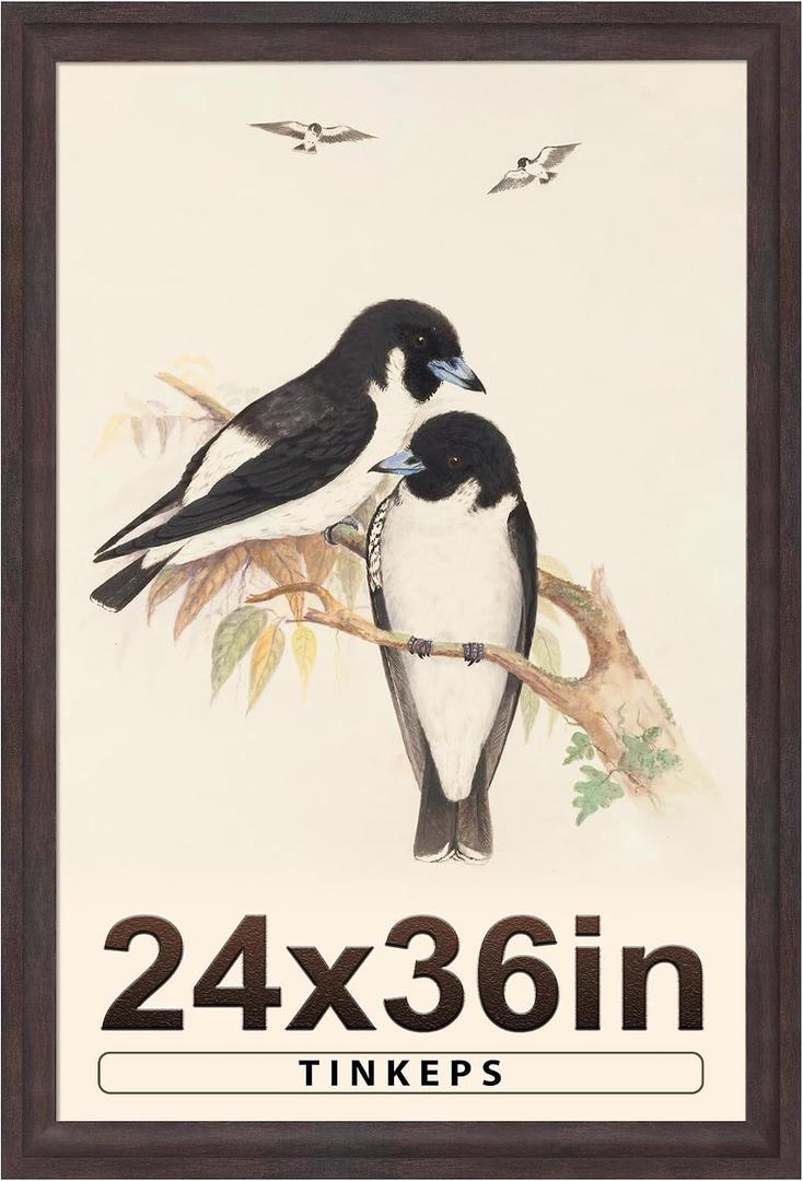 24x36 Poster Frame Walnut Brown. Curved Extra MDF Wide Edges with Black Backboard Vintage Poster Frame 24x36 inches for Gallery Wall Decor.