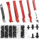 LivTee Auto Trim Removal Tool Kit, Clip Fastener Remover Pry Tools Set,100 Pcs Bumper Retainer Clips Car Plastic Rivets Fasteners Push Retainer Kit with 6 Pcs Storage Removal Tool, Red