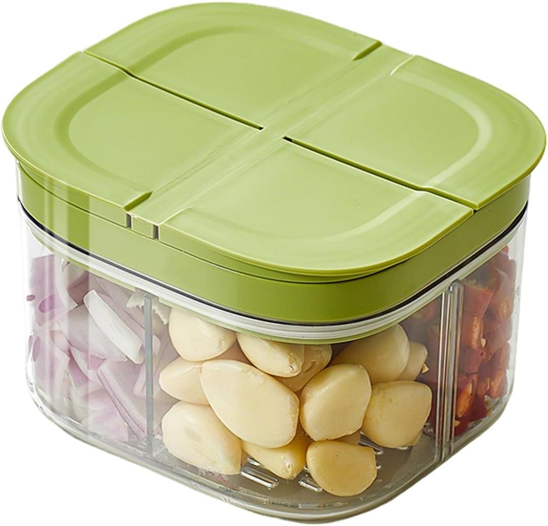 Seasoning Spice Containers with Flip-Top,Fresh-Keeping Storage Box with Silicone Sealing Rings,4-Compartment for Spices Dispenser,Condiment Organizer for Home Restaurant Camping Cooking BBQ (Green)