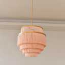 5-Tiered Boho Chandelier Gold,3 Lights Pink Fringe Pendant Light Fixture,Tassel Chandelier for entryway,Dining Room,Baby Nursery,Bedroom
