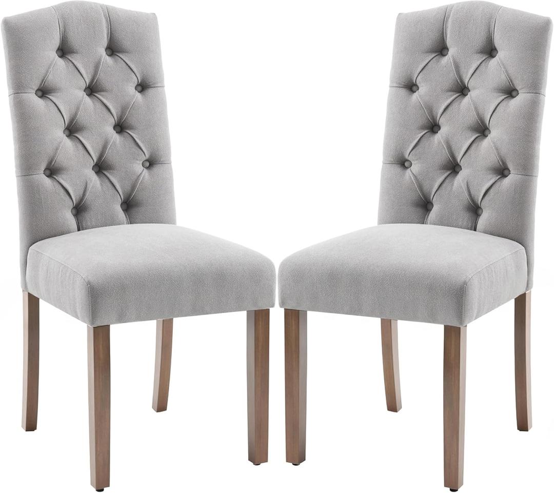 Tufted Upholstered Parsons Dining Chair with Sturdy Solid Wood Legs (Set of 2, Grey) Tufted Upholstered Parsons Dining Chair with Sturdy Solid Wood Legs (Set of 2, Grey)