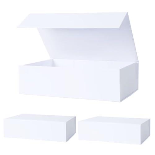 Aimyoo Small White Collapsible Gift Box with Magnetic Closure Lids 10.5x7x3 in, Bridesmaid Groomsman Proposal Boxes, Rectangle Storage Box 2 Pack