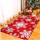 3 x 5 Christmas Area Rug Xmas Snowflake Washable Non Slip Rug, Red White Xmas Winter Doormat Holiday Decor Carpet for Living Room Bedroom Dining Room Kitchen Bathroom Hallway