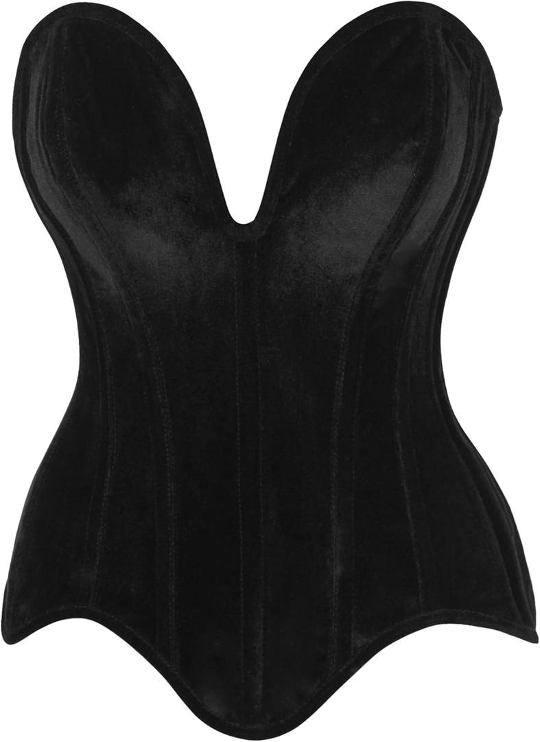 Daisy corsets Womens Top Drawer Steel Boned Black Velvet Plunge Neckline Overbust Corset (Large)