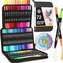 ZENO 72 Dual Tip Markers Set-C with Case  No-Bleed Art Markers for Adults  Fine & Brush Tips - Watercolor Pens for Journaling, Artists, and Creative Projects