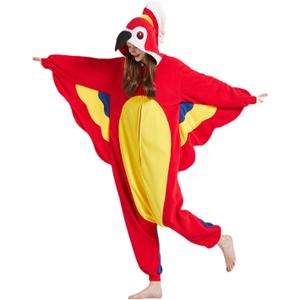 SAMGU Adult Onesie Animal Halloween Cosplay Costume One Piece Pajamas for Women and Men (Large, Red-parrot)