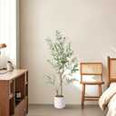 Artificial Fake Olive Tree 4FT Tall 1Pack with White Planter Faux Silk Olive Tree for Home Living Room Office Decor Faux Artificial Plants Indoor with Fruit & Free Moss