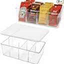 2 Pack Sauce Packet Organizer, Storage Box for Ketchup Packets, Hot Sauce Packets, and Condiment Packets, Made of Clear Plastic, Suitable for Kitchen Storage, Refrigerator Storage, One Lid Included