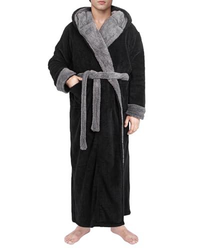 Yoimira Mens Robe with Hood, Big and Tall Plush Fleece Long Robe for Men Full-Length Bathrobe Cozy and Warm With Pockets XXL