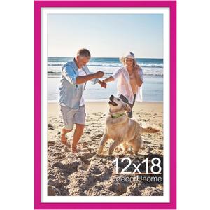 decorUhome 12x18 Picture Frame, Display Pictures 11x17 with Mat or 12x18 without Mat, Wall Mounting Photo Frame, Magenta, 1 Pack