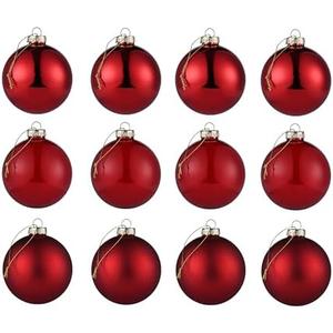 AOMOONOA Red Glass Christmas Ball Ornaments, 2.36” Christmas Hanging Ornaments Set of 11 Xmas Baubles for Holiday Party Xmas Tree Decorations Gifts