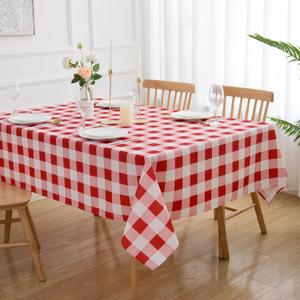 Red and White Checkered Tablecloth Rectangle Buffalo Plaid Gingham Table Cloth - Oblong 60" X 84" Polyester Table Cover Reusable Water Resistant Wipeable for Spring Summer Holiday Kitchen Decorations