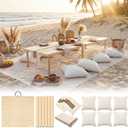 Novabright 9 Pcs Picnic Set Folding Table 30'' x 60'' Extra Large Outdoor Boho Picnic Blanket 91'' x 71'' Beige White Table Runner 6 Throw Pillow Cover Oversize Beach Blanket Washable for Camp Wedding, 60 x 30 x 17 inches
