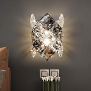 Modern Crystal Wall Sconces,Chrome Wall Light Fixtures,Luxury Indoor Wall Lamp,K9 Crystal Vanity Wall Mount Lamps,Industrial Sconce Lighting for Bathroom Living Room,Bedsides,Hallway,Bedroom (Smoky Gray and Clear)