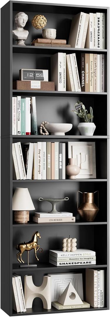 FACBOTALL 82" Tall Bookshelf, 7-Tier Open Shelves Bookcase, Freestanding Display Storage Shelves, Tall Bookcase Home Decor Furniture for Home Office, Living Room, Bedroom, Black, 82.7 x 23.6 x 9.3 inches