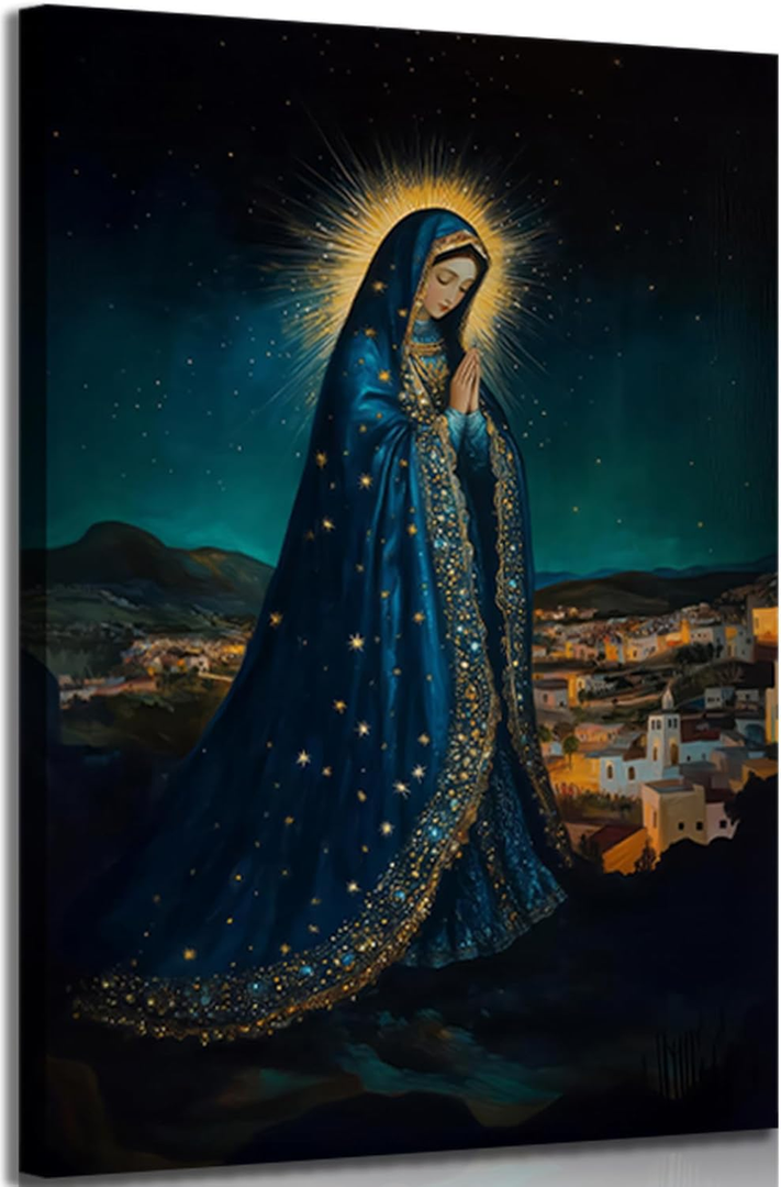 Tertiosh Virgin Mary Canvas Wall Art Our Lady of Guadalupe Prayer Painting Picture Wall Decor Catholic Print Religious Spirit Artwork for Living room bedroom home decoration 16x24in