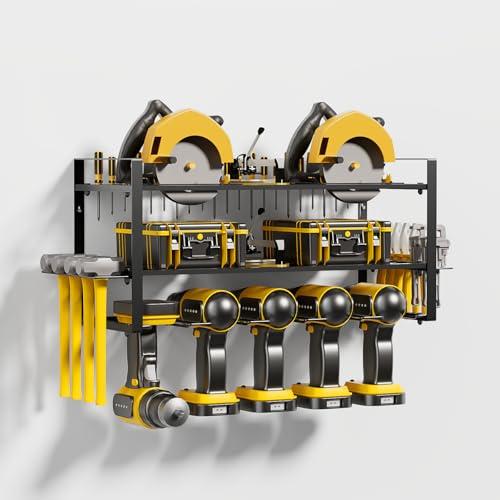 Power Tool Organizer Wall Mount - Heavy Duty Garage Storage Rack for Drills, Cordless Tools, and Hand Tools - Workshop, Shed, Pegboard or Basement (3 Tier 5 Drill Holders, 20 Inch)