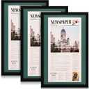 3 Pcs 11x22 in Newspaper Frame with Mat Assorted Media Article Cover Frame with Hanging Hardware 14x24 in Newspaper Display Poster Frame for Wall Decoration (Dark Green Mat)