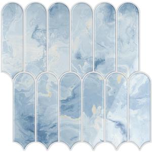 6 Sheets Blue Kitchen Backsplash Tiles Peel and Stick Fish Scale Stick on Back Splash Tiles for Kitchen Bathroom Waterproof Blue Marble Tile Self Adhesive Backsplash Tile Stickers 12''x12''
