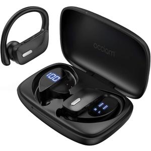 occiam Wireless Earbuds Bluetooth Headphones 48H Play Back Earphones in Ear Waterproof with Microphone LED Display for Sports Running Workout Black