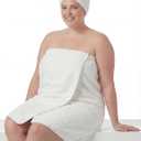 Towel Wrap for Women Plus Size (XL-2XL) with Hair Towel Wrap, Microfiber Bath Wrap Soft & Comfortable Absorb Water Body Wrap Oversized Button Design, White