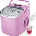 EUHOMY Countertop Ice Maker Machine with Handle, 26lbs in 24Hrs, 9 Ice Cubes Ready in 6 Mins, Auto-Cleaning Portable Ice Maker with Basket and Scoop, for Home/Kitchen/Camping/RV. (Pink) (11.57"D x 11.42"W x 8.74"H)
