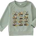 Blithestars Halloween Shirts for Toddler Baby Boys Construction Trucks Graphic Tshirt Kids Spooky Season Long Sleeve Tee Tops (Green, 2-3T)