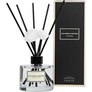 CULTURE & NATURE Reed Diffuser Set 6.7oz (200ml) Clean Cotton Scented Diffuser with Sticks Home Fragrance Reed Diffuser for Bathroom Shelf Decor