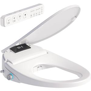 XCQQ Electric Bidet Toilet Seat with Remote Control, Heated Bidet Seat, Warm Water Wash, Warm Air Drying, Rear & Front Wash, Self-Cleaning Nozzle, Night Light, LED Display Requires Outlet - Elongated