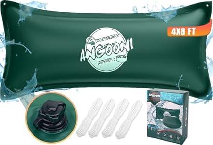 Angooni 4x8FT Heavy-Duty Green Pool Pillow with Sturdy Ropes - 0.4mm Thick PVC Pool Pillows for Winter with Boston Dual-Inflation Valve - Pillows for Above Ground Pools, No Leakage