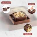 FANATU Wood Pistachio Snack Bowl with Shell Storage, Double Dish Holder Nut Bowl Pedestal for Sunflower Seed, Peanut, Cherries, Edamame (Walnut)
