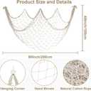 80x40 Inch Fishing Net Decor, 3mm Beige Natural Cotton Large Decorative Fish Netting Table Runner, Wall Ceiling Halloween Party Decorations for Pirate Under The Sea Nautical Mermaid Themed Party
