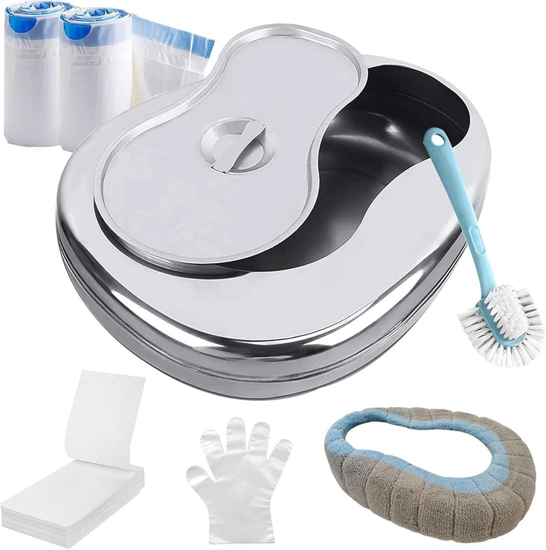 Bed Pan Set Stainless Steel Bed Pans for Elderly Females Men Disabled Bedpan with 30 Liners Disposable and Absorbent Pads Spill Proof Bedpans for Women Large Heavy Duty Bedpan with Lid Bed Pan Set Stainless Steel Bed Pans for Elderly Females Men Disabled Bedpan with 30 Liners Disposable and Absorbent Pads Spill Proof Bedpans for Women Large Heavy Duty Bedpan with Lid