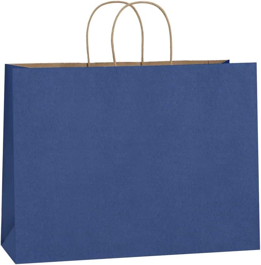 BagDream 100Pcs 16x6x12 Inches Kraft Paper Bags with Handles Bulk, Large Shopping Bags for Gifts, Grocery, Merchandise, Party Favor, Take-out, Recycled Paper Sacks Navy Blue
