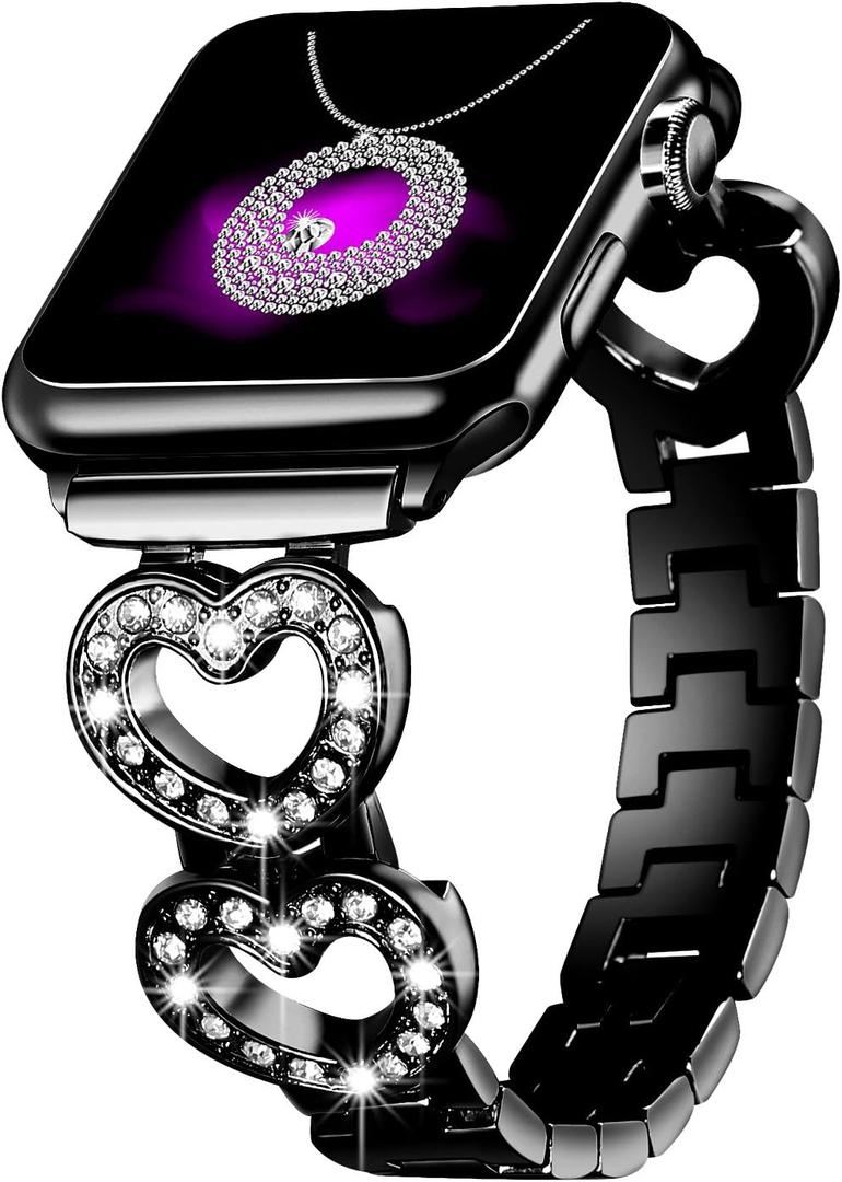 2 x SaNgaiMEi Bling Band Compatible with Apple Watch Band 38mm 40mm 41mm 42mm 44mm 45mm 49mm Women Rhinestone Stainless Steel Strap for iWatch Ultra 2, iWatch Ultra Series SE 9/8/7/6/5/4/3/2/1