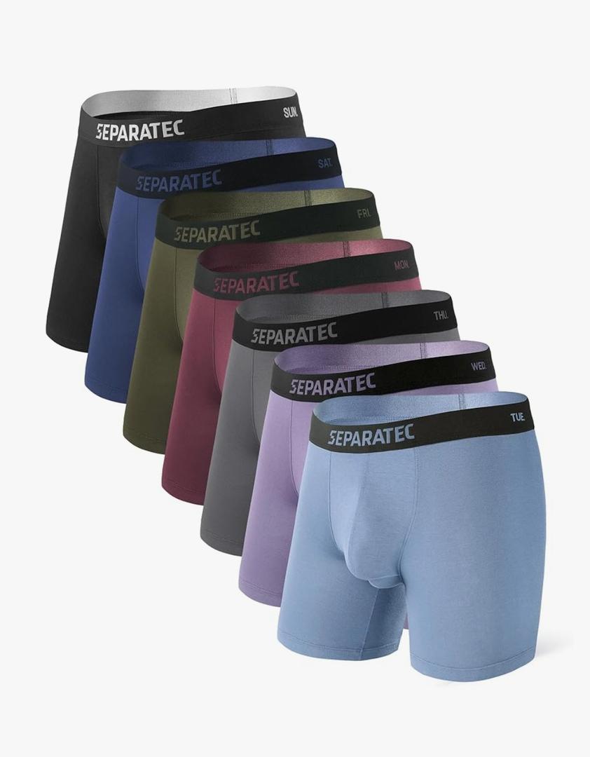 Separatec Dual Pouch Mens Underwear Breathable Cooling Rayon Made from Bamboo Underwear Men, Boxer Briefs and Trunks 7 Pack L