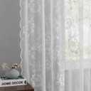 FINECITY White Lace Curtains 84 Inch Length for Bedroom, Vintage Embroidered Leaf Floral Privacy Sheer Lace Curtains 2 Panels Set, Rod Pocket Scalloped Lace Window Treament Panels, 52 x 84 Inch, White