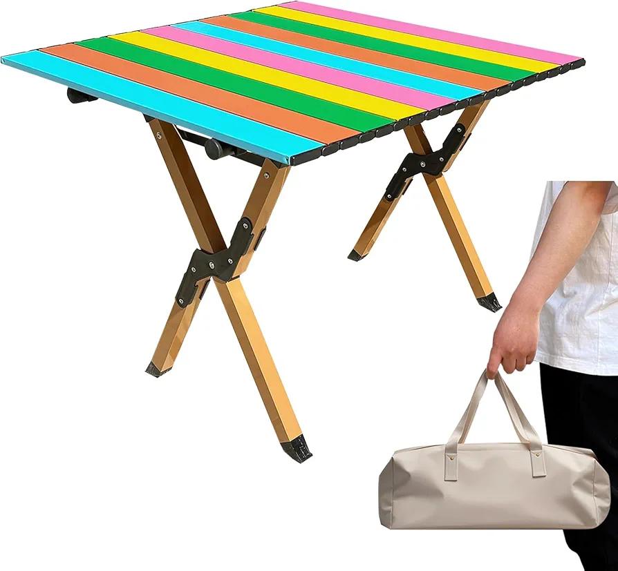 DEOMAi Folding Camping Table Support Up to 250 lbs Multipurpose Folding Table Adjustable Height with Carry Bag Portable Outdoor Table Suitable for Camping, Picnics, BBQ, RV Travel