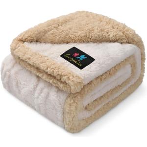 Waterproof Pet Blanket, Liquid Pee Proof Dog Blankets for Sofa Bed Couch, Reversible Sherpa Fleece Furniture Protector Cover for Small Medium Large Dogs Cats, Beige-Thicken Medium（57" x 40"）